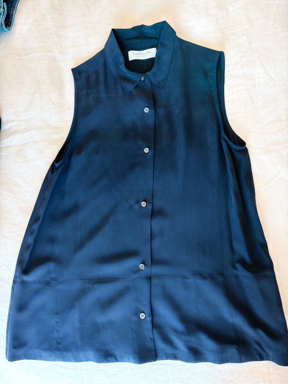 Everlane Navy Sleeveless Button-Down Top